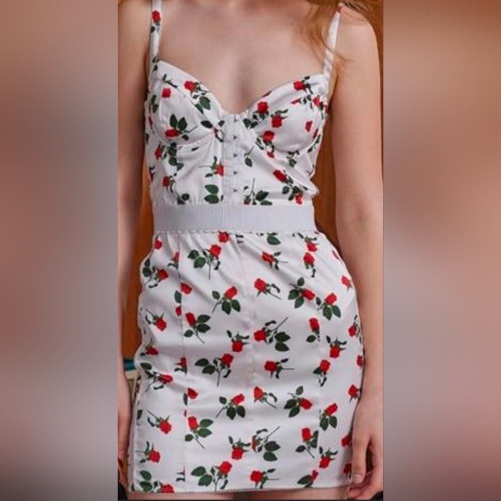 For Love And Lemons White Dress with Red Floral Print